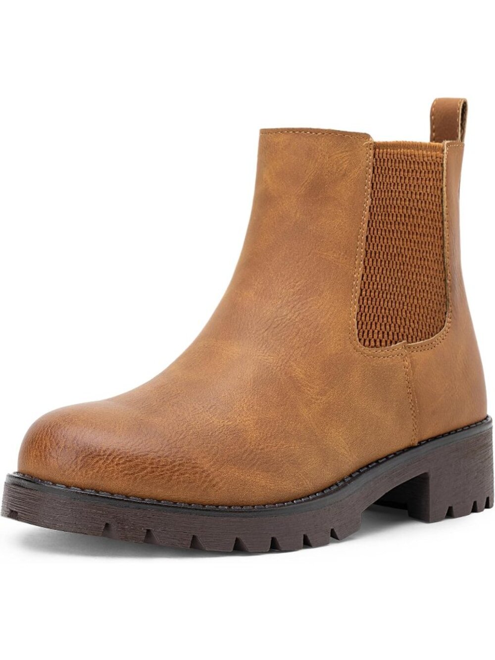 🆕Women's Yellow Brown Chelsea Ankle Boots Lug Sole Low Block Heel Shoes Casual